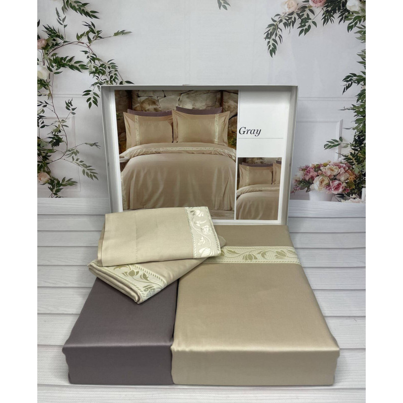 Gray сатинова постільна білизна. Євро розмір. Romeo home Туреччина. (27703)