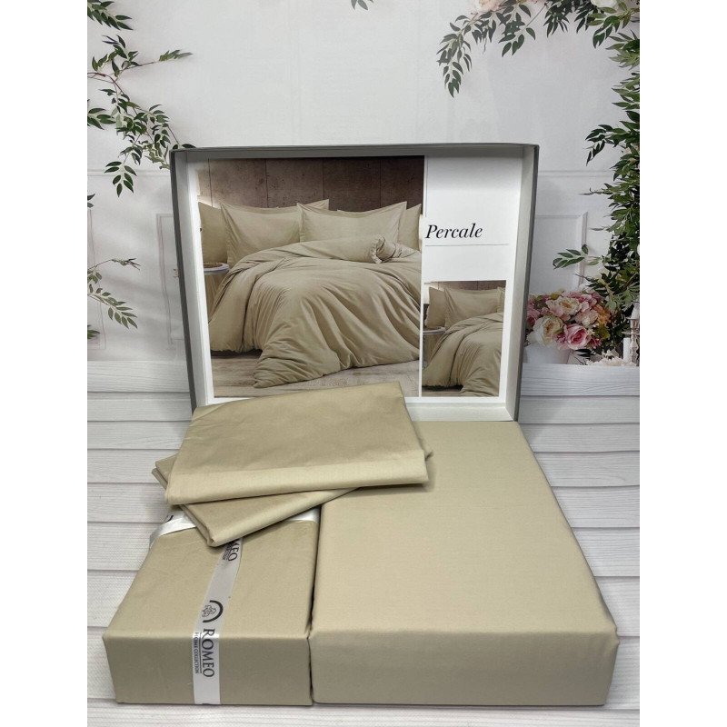 Tensel Percale bej сатинова постільна білизна. Євро розмір. Romeo home Туреччина. (70080)