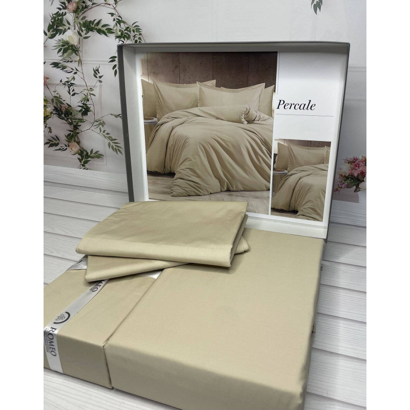 Tensel Percale bej сатинова постільна білизна. Євро розмір. Romeo home Туреччина. (70080)