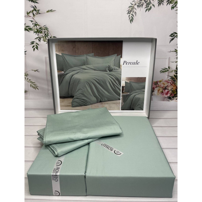 Tensel Percale yesil сатинова постільна білизна. Євро розмір. Romeo home Туреччина. (69993)