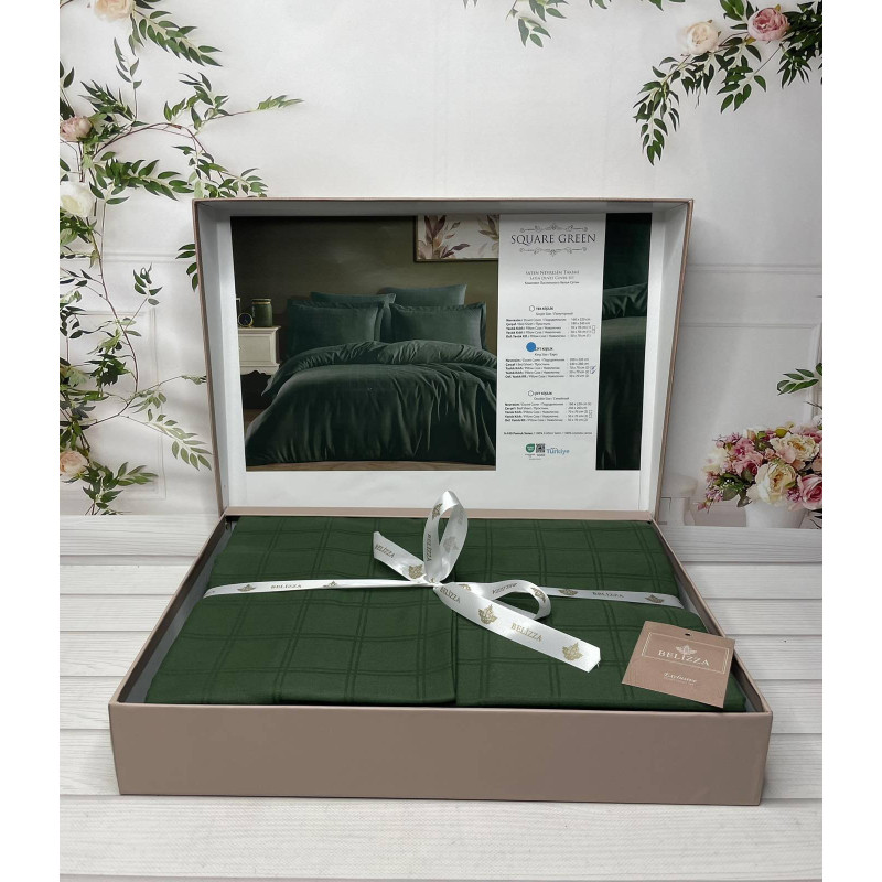 Square green жаккардова постіль, євро розмір. Belizza Туреччина. (63363)