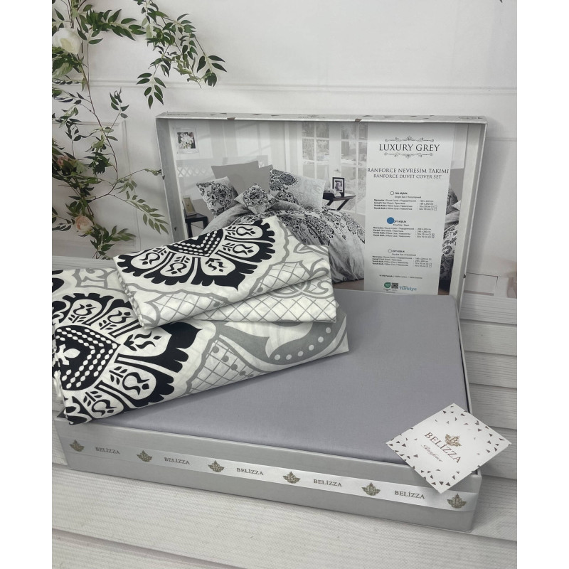 Luxury grey постільна білизна з натуральної бавовни. Євро розмір. Belizza Туреччина. (64355)
