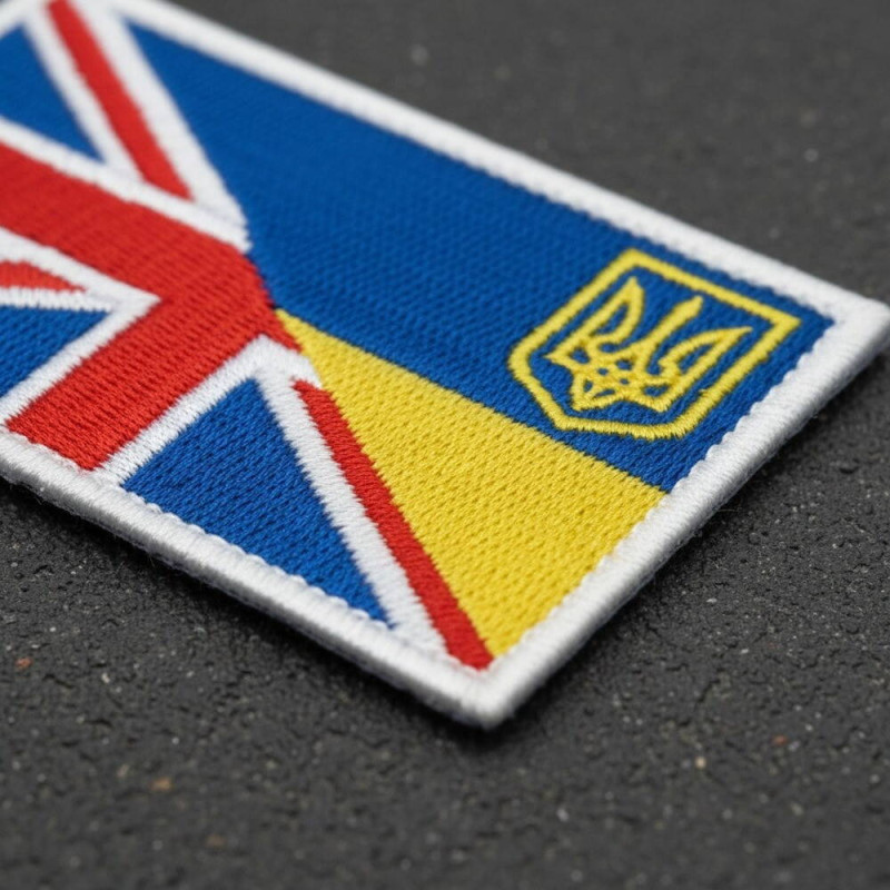 Набір шевронів 2 шт прапор ВеликоЇ Британії та України, 5х8 см, подвійний прапор, шеврон, патч, нашивка з липучкою