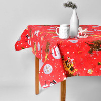 New Year's festive tablecloth 170х260 cm with stain- and water-repellent treatment IDEIA red cotton