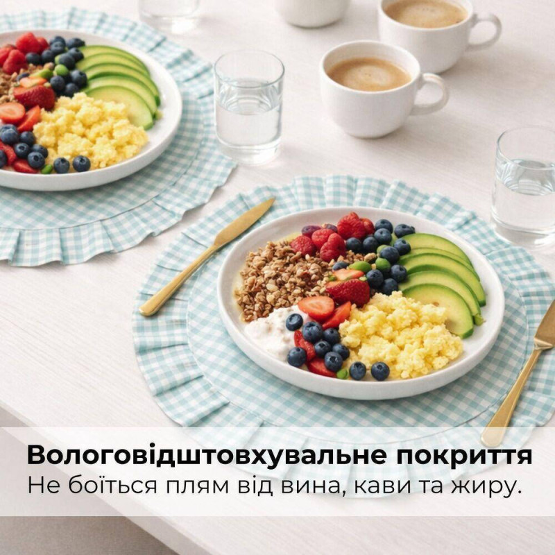 Набір серветок 2 шт з оборкою IDEIA, 30 см, бавовна, для дому, кафе, для сервірування стола м'ята