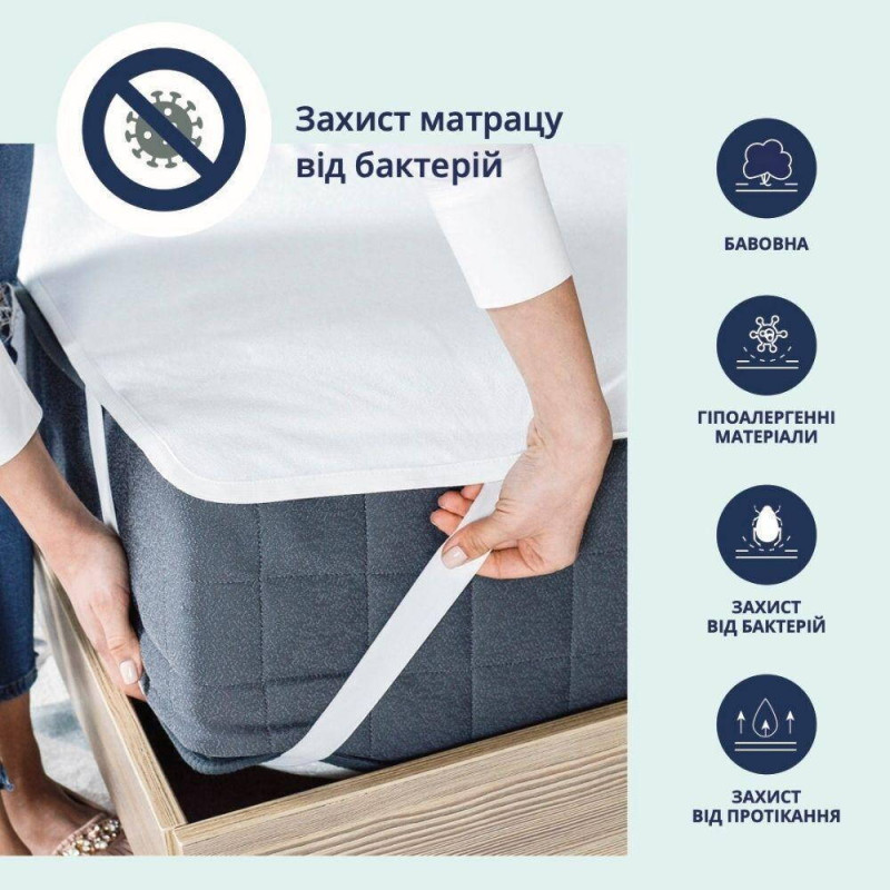 Наматрацник готельний Аква Стоп 200х200 см IDEIA з гумками в кутках, захисний водонепроникний, водовідштовхувальний