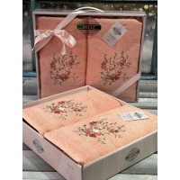 Moz cicek persik 02 2в1подарунковий набір рушників. 480 г/м2. Moz Туреччина. (72877)