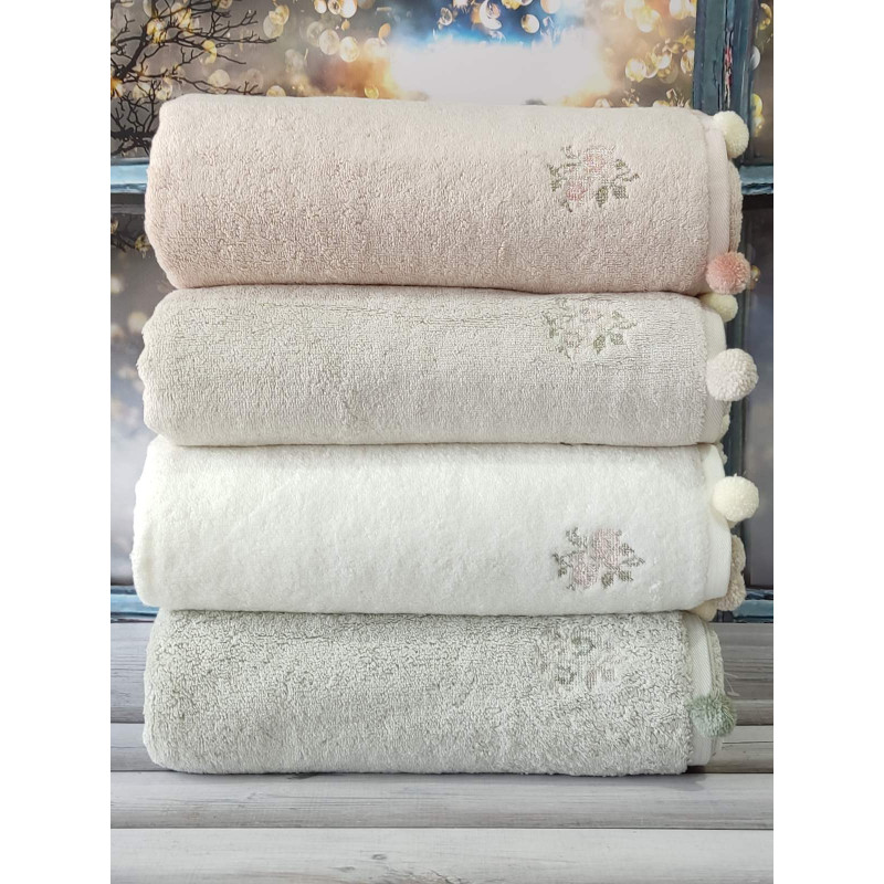 Sila flowers 4в1 пенье 70х140см., рушники з помпонами. Pupilla Туреччина (25468)