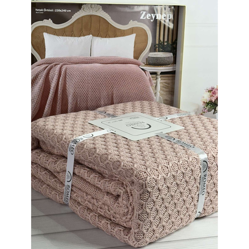 Zeynep persik в'язаний акріловий плед. Romeo Home Туреччина. (25110)