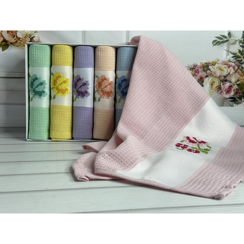 Hamdi renki 45х70см., 6 шт/уп. Вафельні кухонні рушники. (27976)