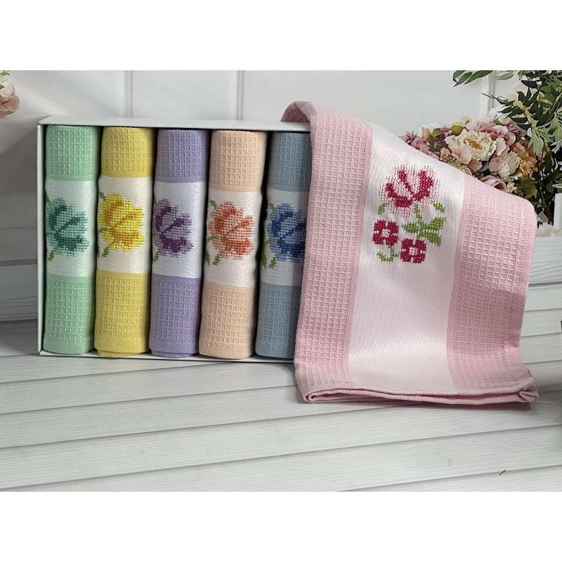 Hamdi renki 45х70см., 6 шт/уп. Вафельні кухонні рушники. (27976)