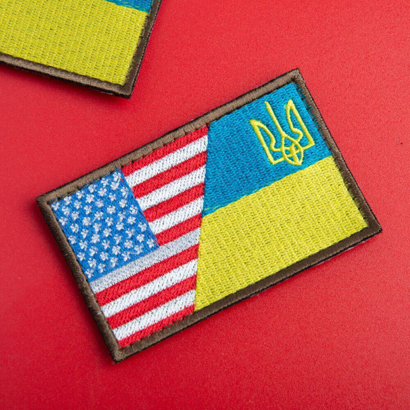 Шеврон на липучці України та США подвійний Україна та Америка 5х8 см вишитий патч нашивка
