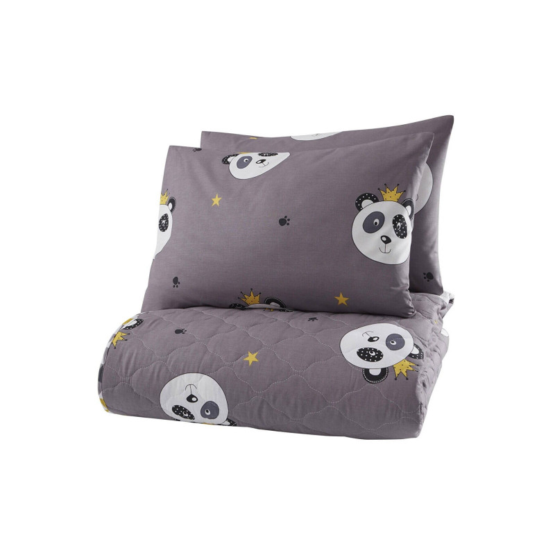 Покривало стьобане з наволочками Enlora Home - Kral Panda Gri сірий 240*225