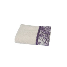 Рушник Romeo Soft - Croсhet молочний з фіолетовим мереживом 50*90