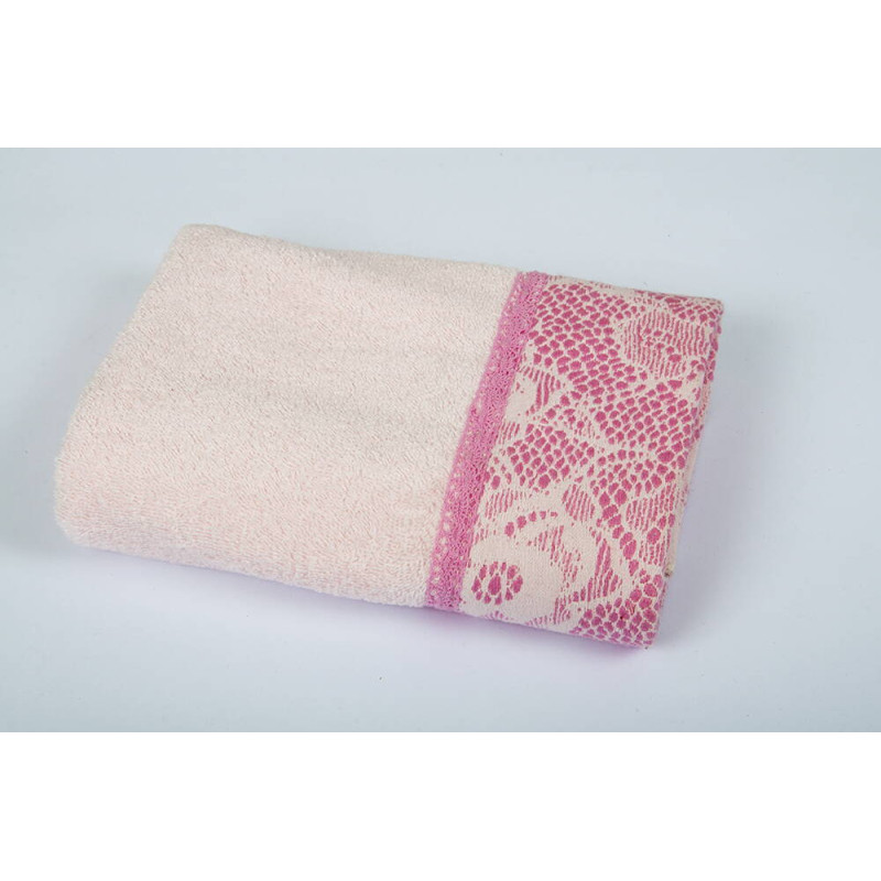 Рушник Romeo Soft - Croсhet світло-рожевий з рожевим мереживом 50*90