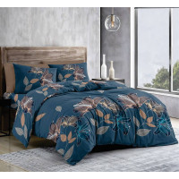Односпальний комплект постільної білизни з бязі-голд Floral Blue, синій 140х215 см