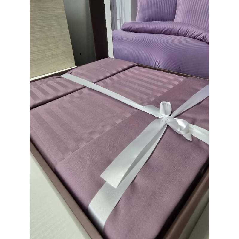 Комплект постільної білизни сатин Satin Strip Євро 200х220 100% бавовна кремова смуга Zeron