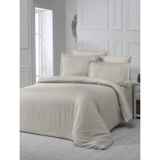 Комплект постільної білизни євро Zeron сатин Satin Strip 200×220 кремовий смуга