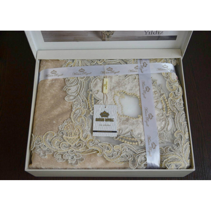 Велюрова скатертина Maison Yildiz 160х350 см із мереживом