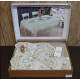 Бежева велюрова скатертина Selin Yesim з мереживом 160x350 см