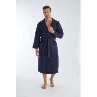 Men’s waffle robe Nusa 1325 with hood, blue, size XL