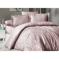 Комплект постільної білизни First Choice Jacquard Satin євро пудровий