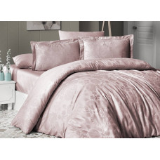 Комплект постільної білизни First Choice Jacquard Satin євро пудровий