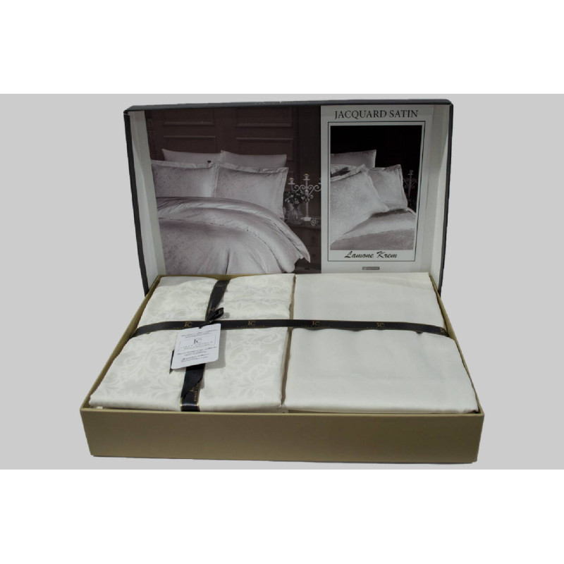 Комплект постільної білизни First Choice Jacquard Satin євро кремовий