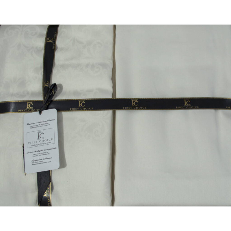 Комплект постільної білизни First Choice Jacquard Satin євро кремовий