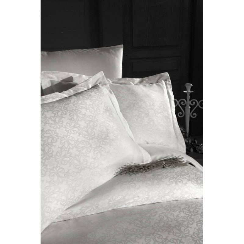 Комплект постільної білизни First Choice Jacquard Satin євро кремовий