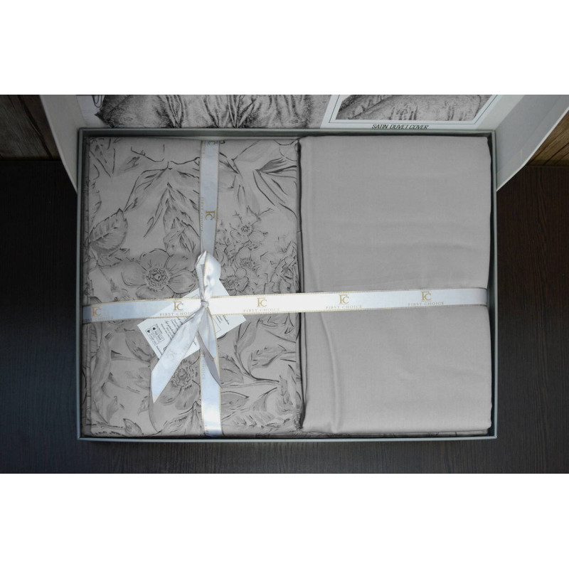 Комплект постільної білизни First Choice Cotton Satin сімейний сірий