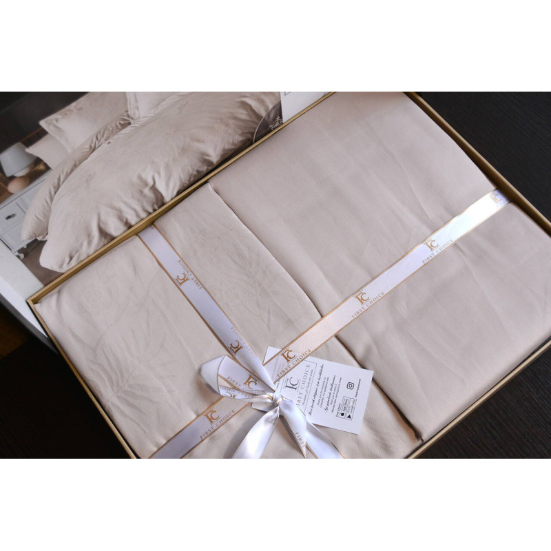 Комплект постільної білизни First Choice Jacquard Satin Stesha Beige євро