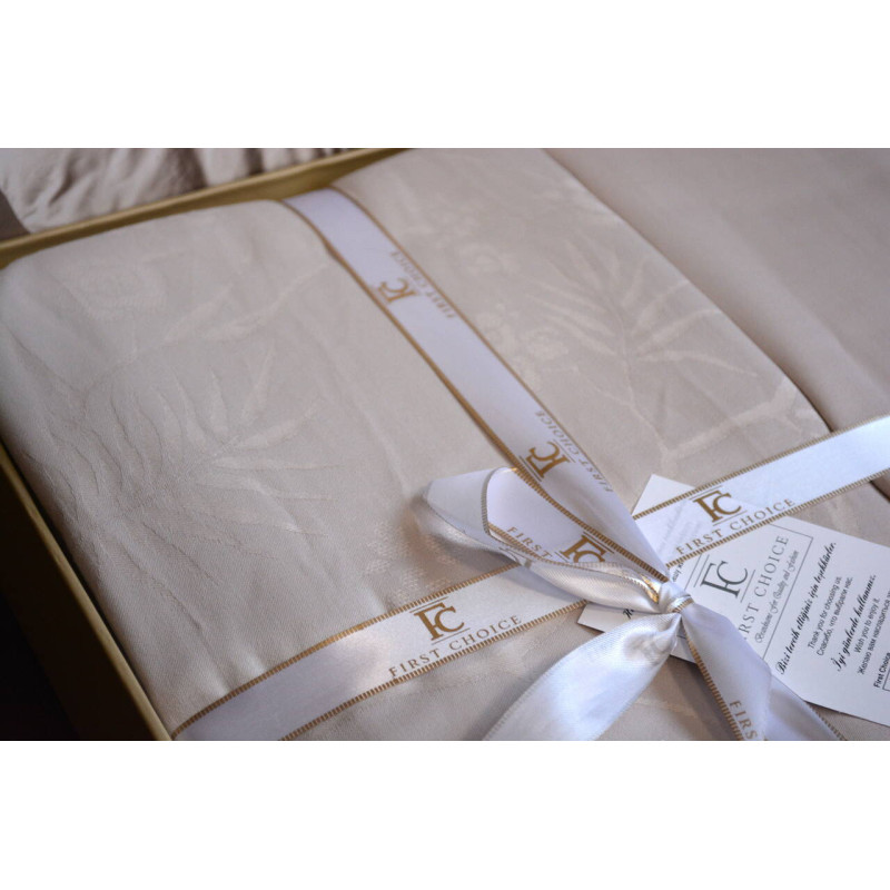 Комплект постільної білизни First Choice Jacquard Satin Stesha Beige євро