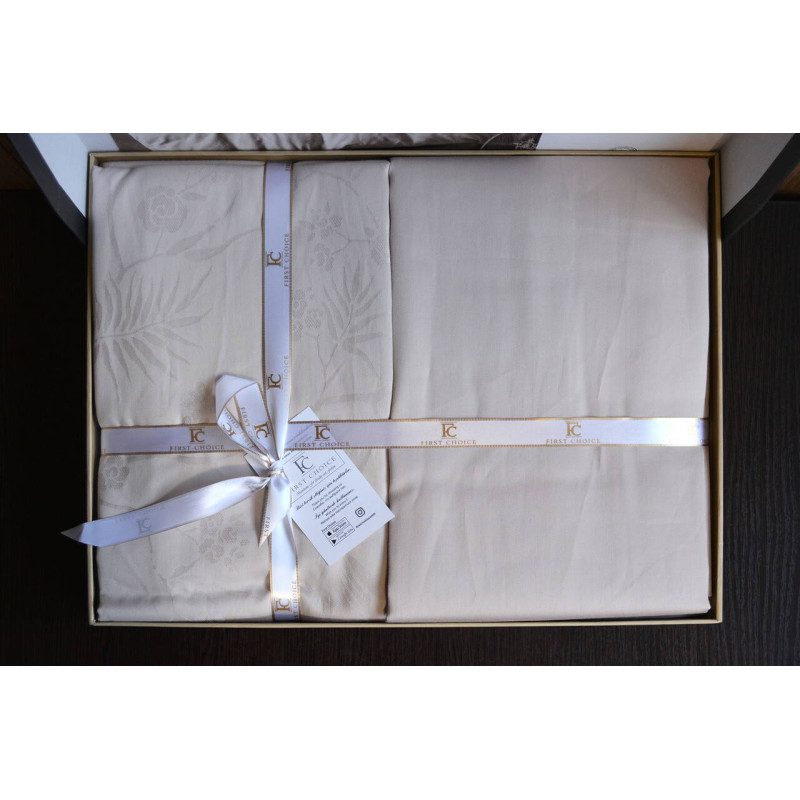 Комплект постільної білизни First Choice Jacquard Satin Stesha Beige євро
