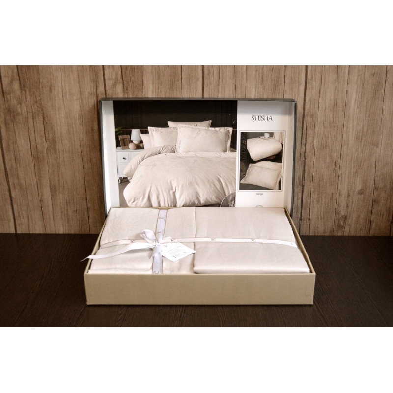 Комплект постільної білизни First Choice Jacquard Satin Stesha Beige євро