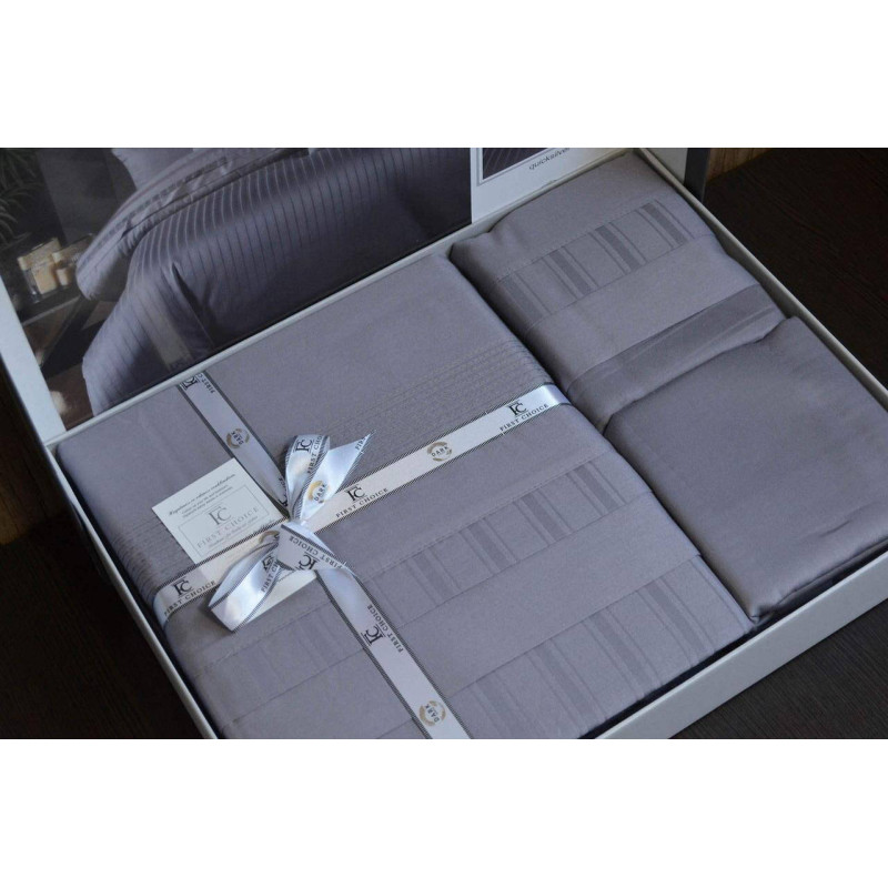 Комплект постільної білизни First Choice Deluxe Satin сірий євро