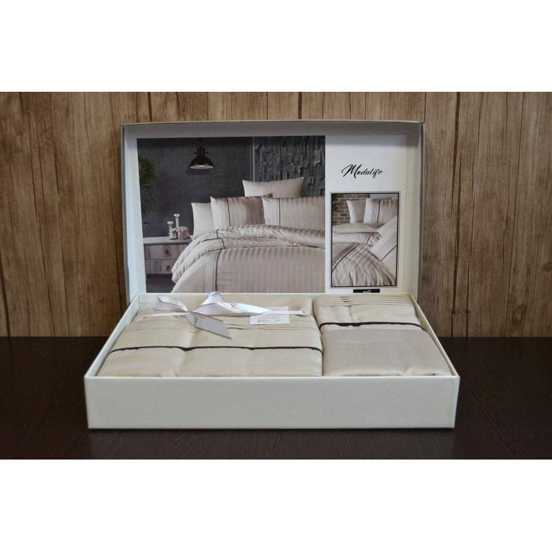 Комплект постільної білизни First Choice Deluxe Satin євро бежевий