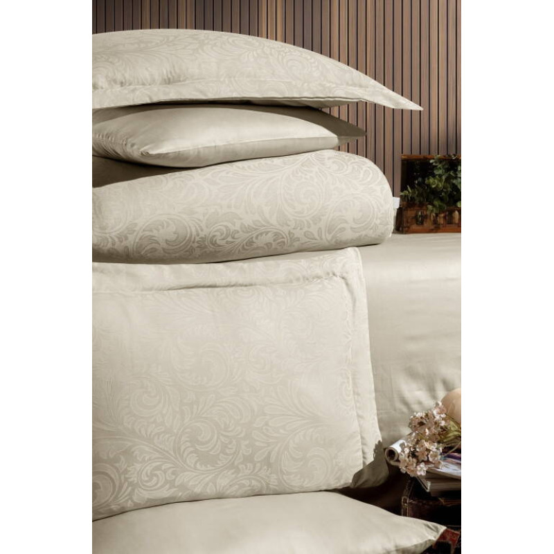 Комплект постільної білизни First Choice Jacquard Satin євро крем