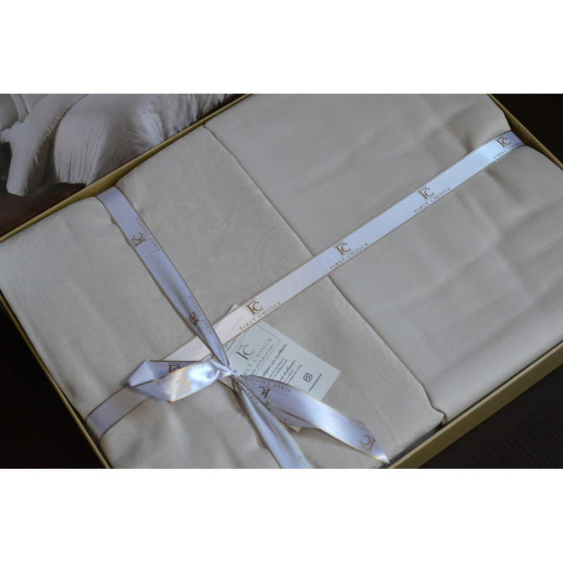 Комплект постільної білизни First Choice Jacquard Satin євро крем