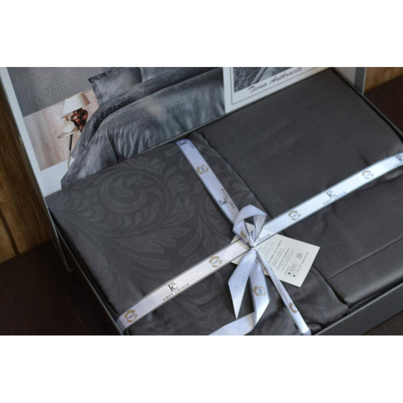 Комплект постільної білизни First Choice Jacquard Satin графіт