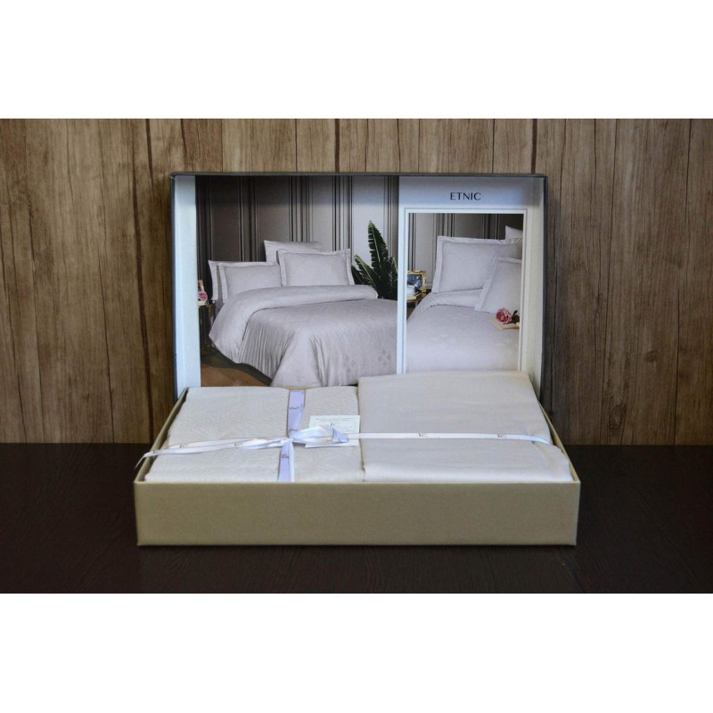 Комплект постільної білизни First Choice Jacquard Satin євро бежевий