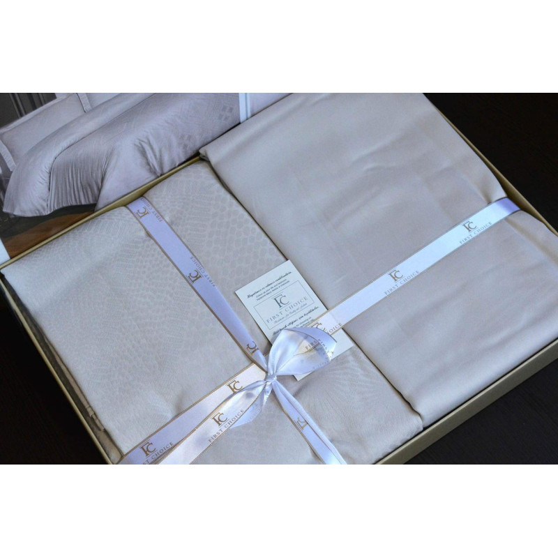 Комплект постільної білизни First Choice Jacquard Satin євро бежевий
