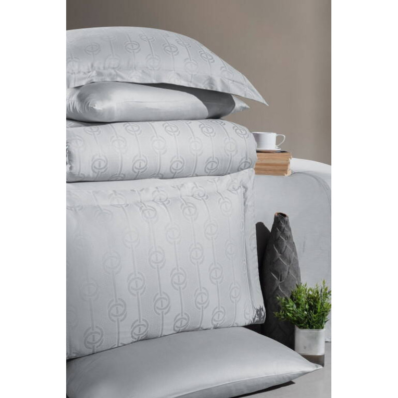 Комплект постільної білизни First Choice Jacquard Satin євро сірий