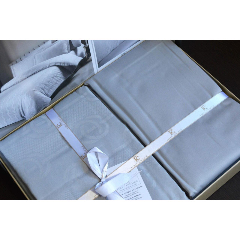 Комплект постільної білизни First Choice Jacquard Satin євро сірий