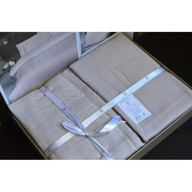Комплект постільної білизни First Choice Jacquard Satin євро бежевий
