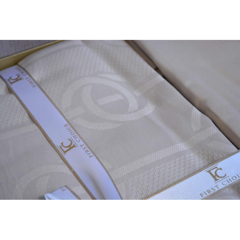 Комплект постільної білизни First Choice Jacquard Satin євро бежевий