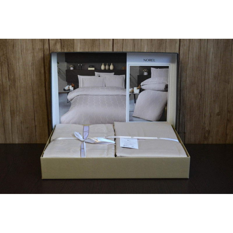 Комплект постільної білизни First Choice Jacquard Satin євро бежевий