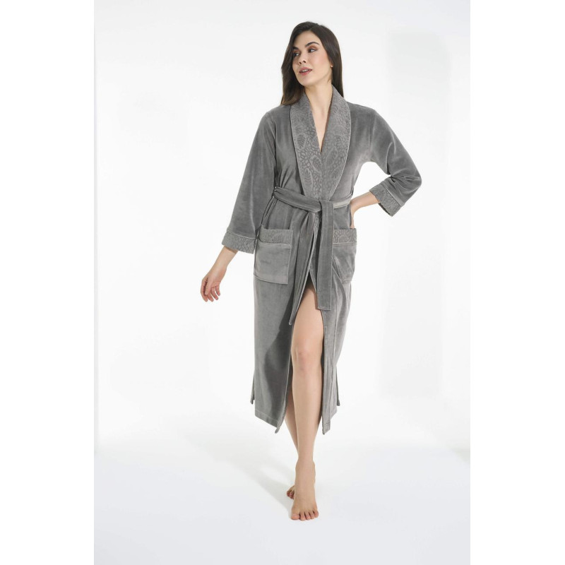 Довгий велюровий халат Nusa у кольорі хакі (4XL)