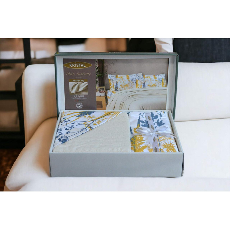 Комплект постільної білизни Kristal Ranforse Breeze Bej з пледом