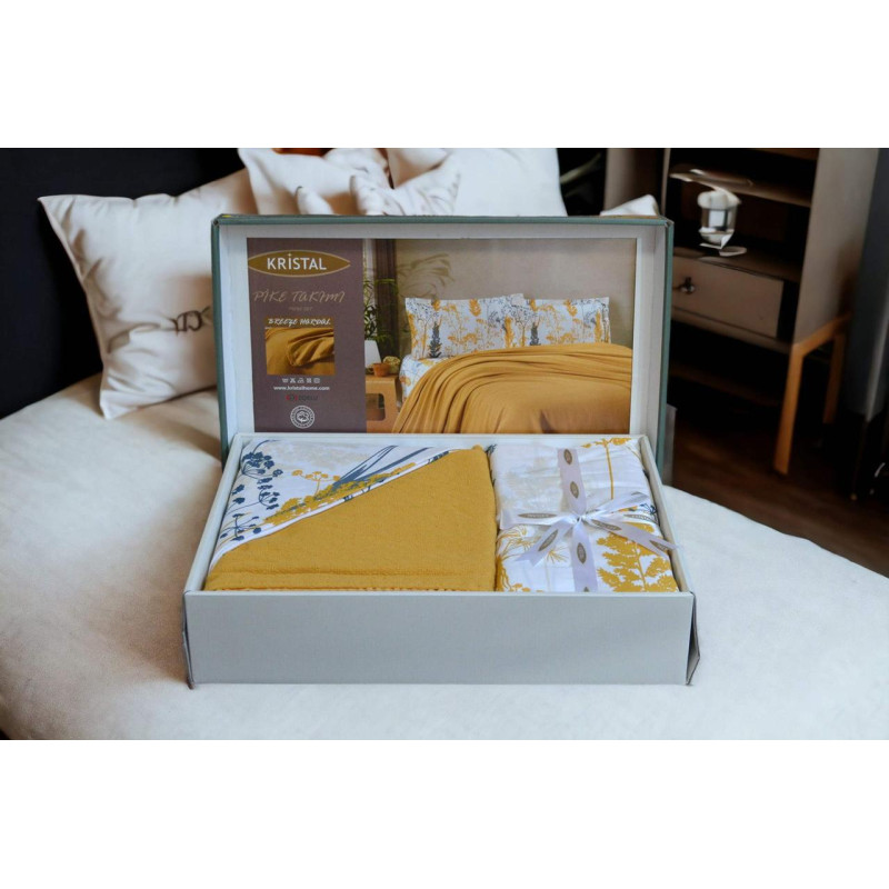 Комплект постільної білизни Kristal Ranforse Breeze Hardal з пледом